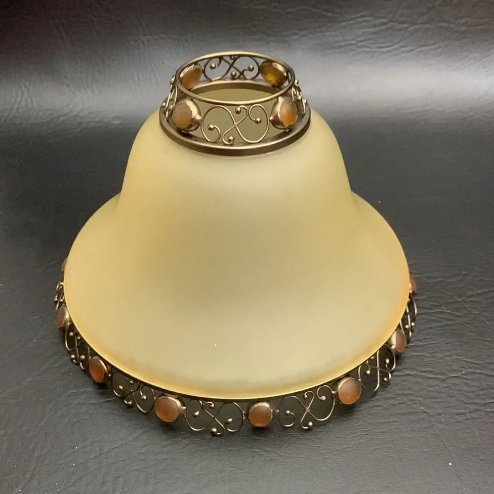 Party Light Votive Holder With Shade Gold Brass Amber Stones 12 1/2 Inches Tall